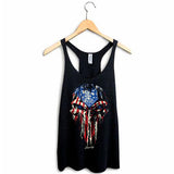 StonerDays Punisher USA Flag Women's Racerback Tank Top on Hanger - Cotton Blend