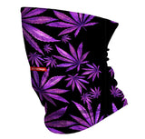 StonerDays Purps Kush Neck Gaiter featuring purple cannabis leaf design on black polyester