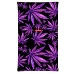 StonerDays Purps Kush Neck Gaiter featuring purple cannabis leaf design on black, front view