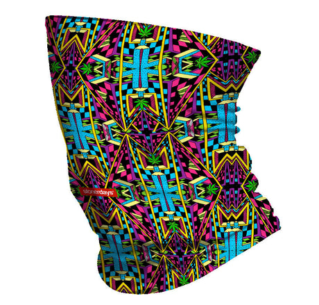 StonerDays Rad Pattern Neck Gaiter featuring vibrant geometric design, front view on white background