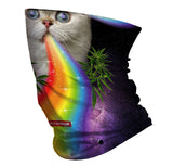 StonerDays Rainbow Cat Neck Gaiter featuring cosmic design with cat and cannabis leaves