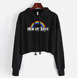 StonerDays Rainbow Crop Top Hoodie for Women, Black Cotton Blend with Rainbow Logo, Front View