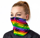 StonerDays Rainbow Stripes Neck Gaiter with Cannabis Leaf Design - Front View