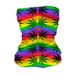 StonerDays Rainbow Stripes Neck Gaiter with vibrant cannabis leaf pattern, front view