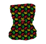 StonerDays Rasta Cannabis Leaf Neck Gaiter with vibrant red, yellow, and green pattern on black