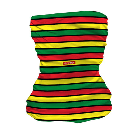 StonerDays Rasta Striped Neck Gaiter in Red, Yellow, and Green, Front View