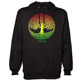 StonerDays Rasta Tree of Life Hoodie in black with red, yellow, green tree design, front view
