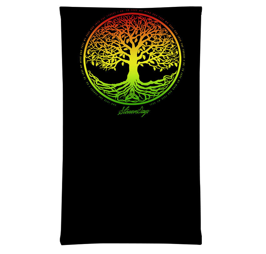 StonerDays Rasta Tree Of Life Neck Gaiter with vibrant gradient design on black background