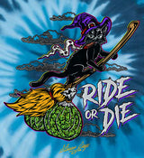 StonerDays Ride Or Die Kitty graphic t-shirt in blue tie-dye, 100% cotton material