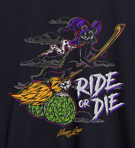 StonerDays Ride Or Die Kitty Graphic on Women's Crop Top Hoodie - Front View