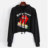 StonerDays Rolling Stoned Crop Top Hoodie in black, front view on hanger, for women, sizes S-XL