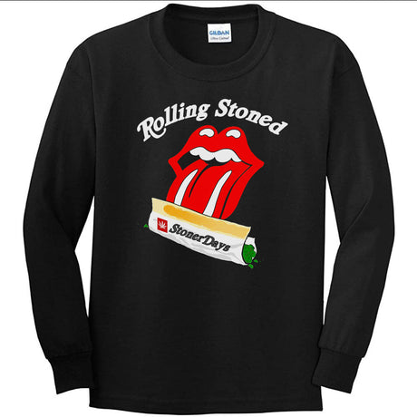 StonerDays Rolling Stoned Long Sleeve Shirt in Black Cotton - Front View