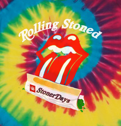 StonerDays Rolling Stoned Tie Dye Tee in vibrant colors, front view on a white background