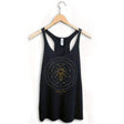 StonerDays Sacred Beeometry Racerback Tank Top for Women Hanging on Wooden Hanger