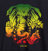 StonerDays Sacred Elephant Tee in black cotton, front view with vibrant graphic print