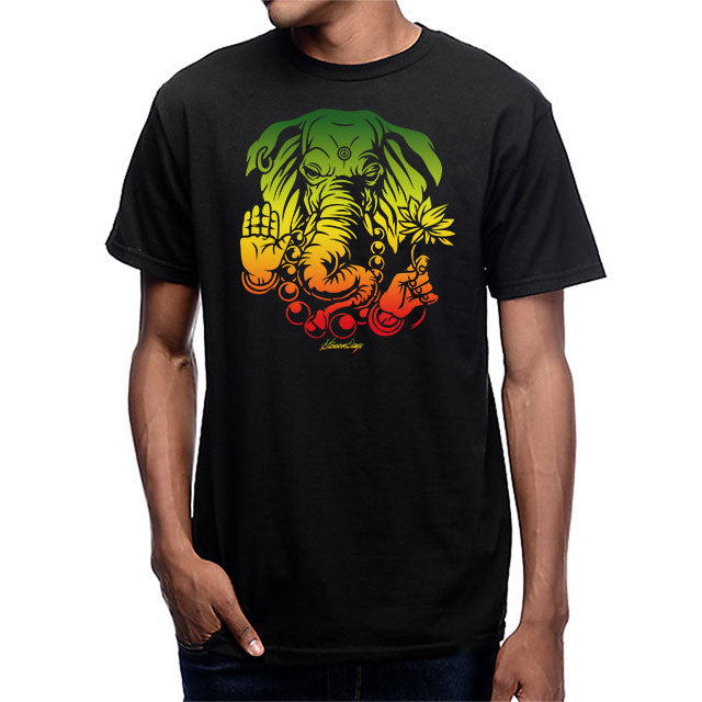 StonerDays Sacred Elephant Tee in black, featuring vibrant elephant design, available in S to XXXL