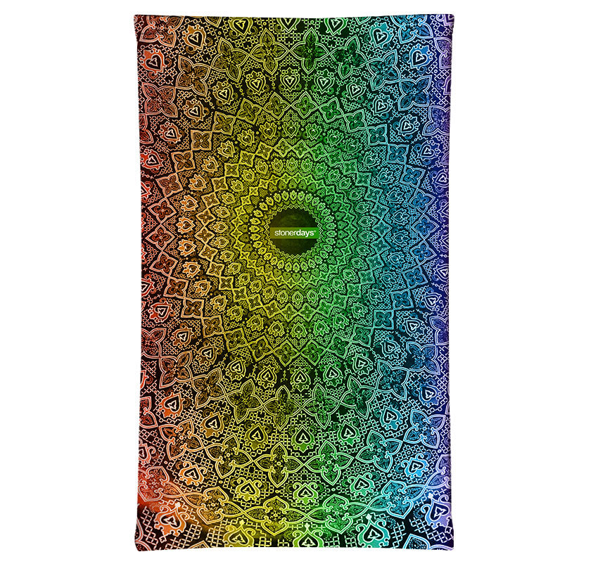 StonerDays Sacred Rainbow 420 Neck Gaiter in vibrant colors, front view on white background