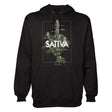 StonerDays Sativa Men's Hoodie in Black with Chillum Design, Front View on White Background