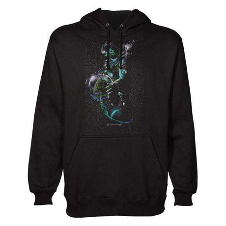 StonerDays Save The Trees Men's Hoodie in black with cosmic chillum design, front view on white background