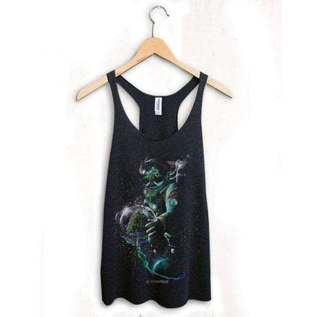 StonerDays Save The Trees Women's Tank Top in Black with Vibrant Graphic, Front View on Hanger