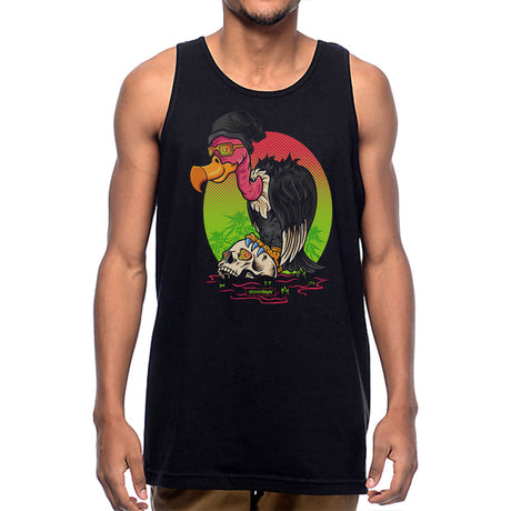 StonerDays Scavenger Hunt Tank top in black, front view on male model, sizes S-2XL, cotton blend