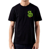 StonerDays Men's Black Cotton T-Shirt with Green Leafy SD Logo, Front View