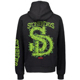 StonerDays Men's Black Hoodie with Leafy Green Logo, Rear View on White Background