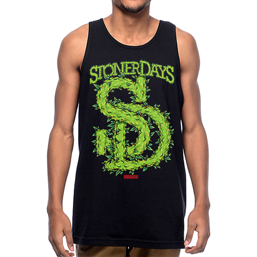 StonerDays SD Leafy Logo Tank Top in Black, Front View, Available in S to XXXL