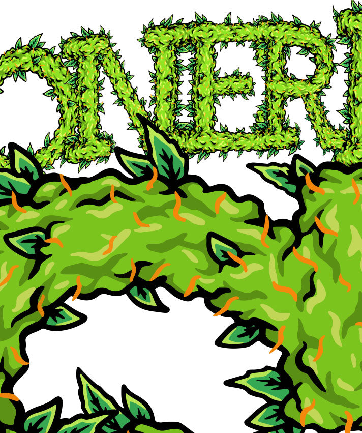 StonerDays SD Leafy Logo on White Tee, Green Cannabis Design, Close-up View