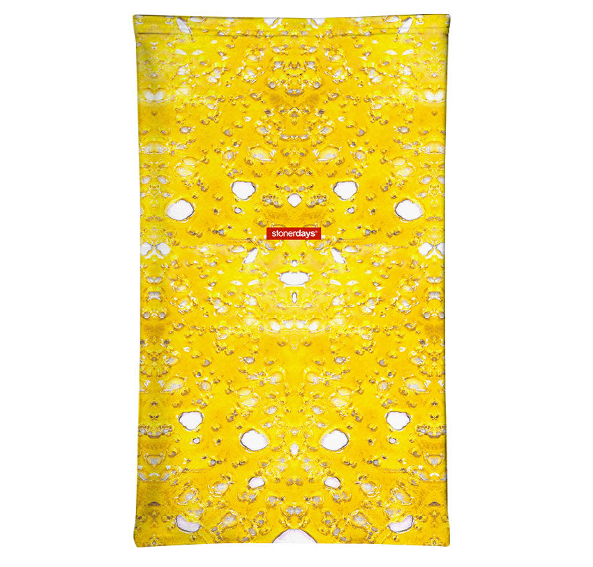 StonerDays Shatter 710 Concentration Neck Gaiter - Yellow with Cannabis Motif