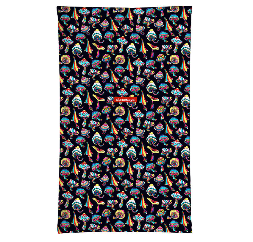 StonerDays Shroomed Og Protect Ya Neck Gaiter featuring psychedelic mushroom design, front view