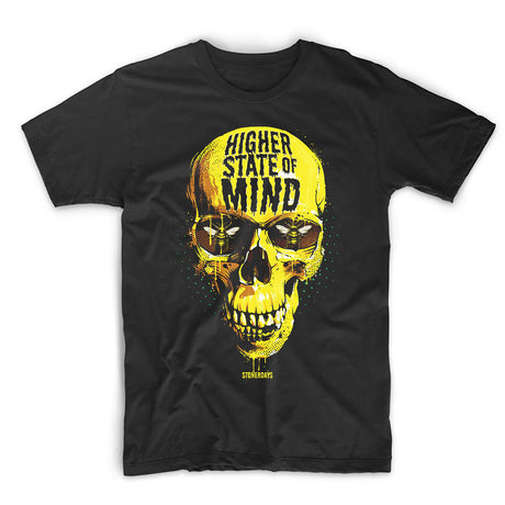 StonerDays Men's T-Shirt with 'Higher State of Mind' Skull Design, Size 2XL Front View