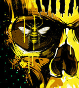 StonerDays Silence Of The Dabs Hoodie design close-up featuring a bee and dab straw imagery on a black background
