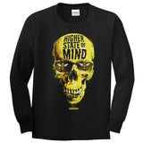 StonerDays men's black cotton long sleeve with yellow skull dab design, front view