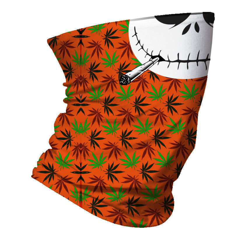 StonerDays Skellington Neck Gaiter with cannabis leaf print and skeleton face design