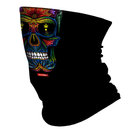 StonerDays Skull Art Of Color Neck Gaiter with vibrant design, front view on white background