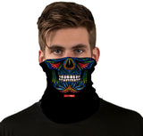 StonerDays vibrant skull art neck gaiter in polyester, front view on male model