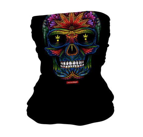 StonerDays Skull Art Of Color Neck Gaiter featuring vibrant psychedelic design, front view on white background
