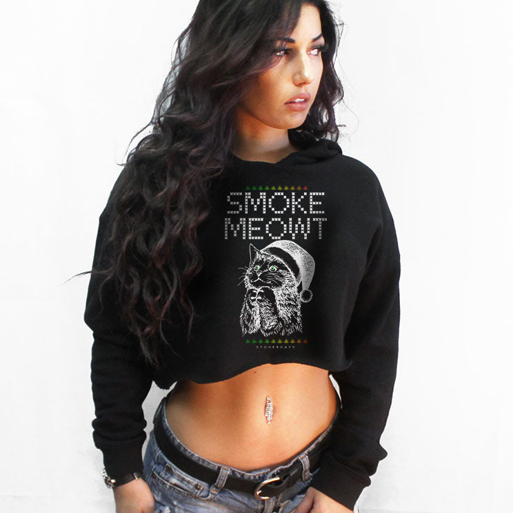 StonerDays Smoke Meowt Crop Top Hoodie - Front View on Model