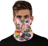 Front view of StonerDays Smoke Meowt Kitties Neck Gaiter with colorful cat and leaf design