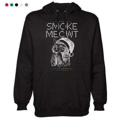 StonerDays Smoke Meowt Ugly Hoodie, black cotton blend with cat graphic, front view