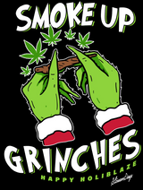 StonerDays Smoke Up Grinches Crop Top Hoodie Design with Cannabis Leaves and Santa Gloves
