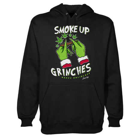 StonerDays Smoke Up Grinches Hoodie in Green, Men's Cotton Polyester Blend with Festive Graphic, Front View