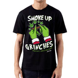 StonerDays Smoke Up Grinches! Tee in black cotton, front view on model