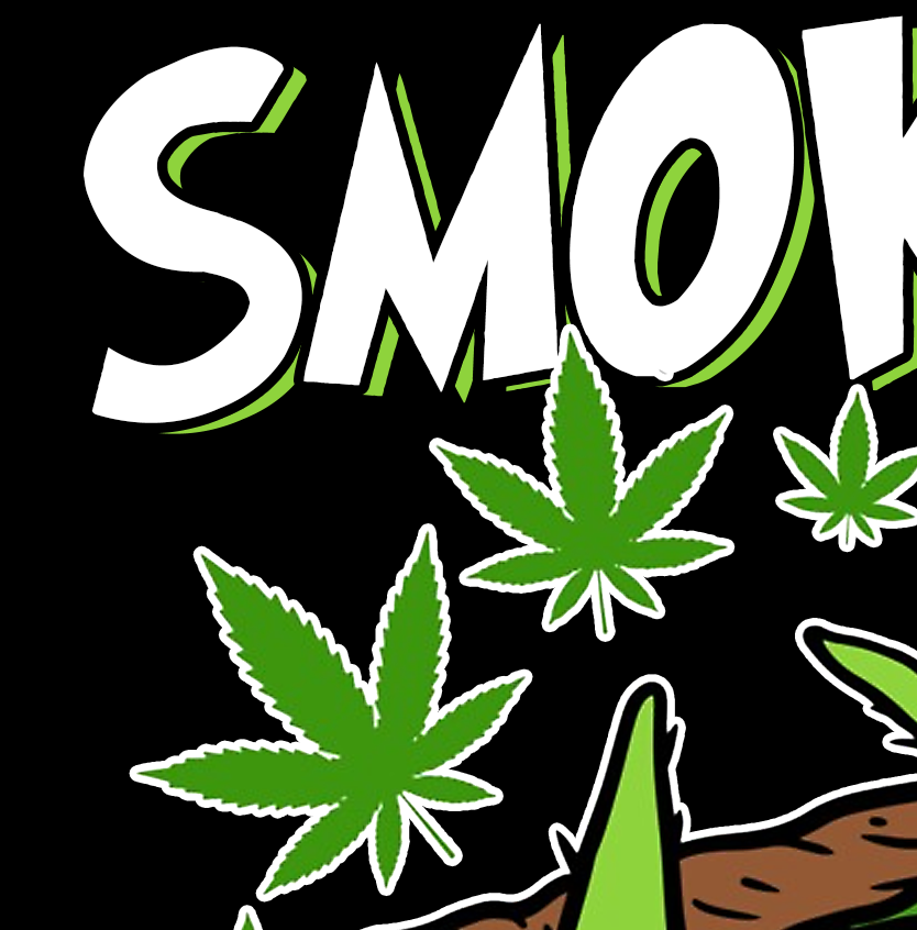 StonerDays Smoke Up Grinches! Tee close-up with cannabis leaf graphics, 100% cotton