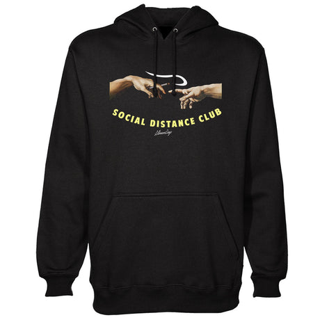 StonerDays Social Distance Club Hoodie in black, front view on white background, available in various sizes