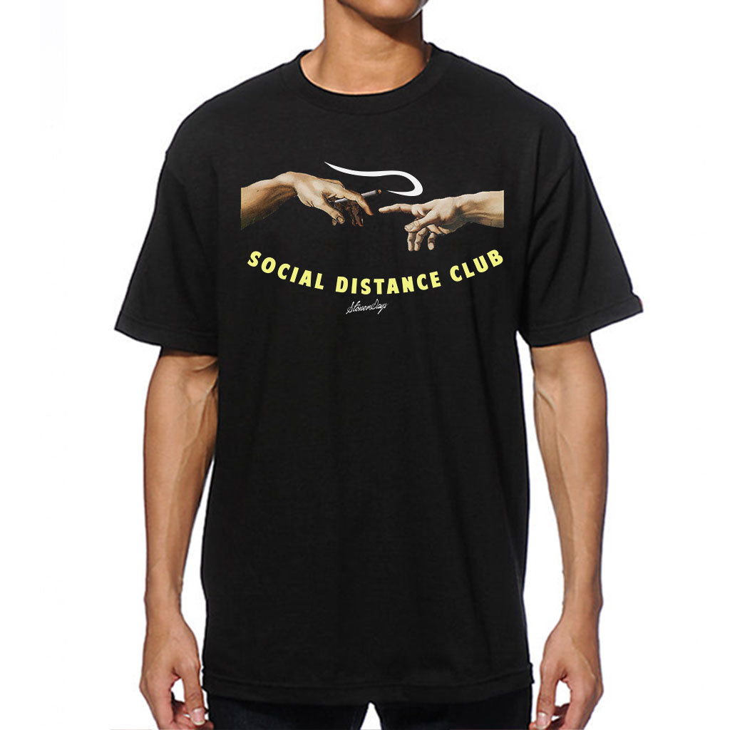 StonerDays Men's black T-shirt with 'Social Distance Club' graphic, front view on white background