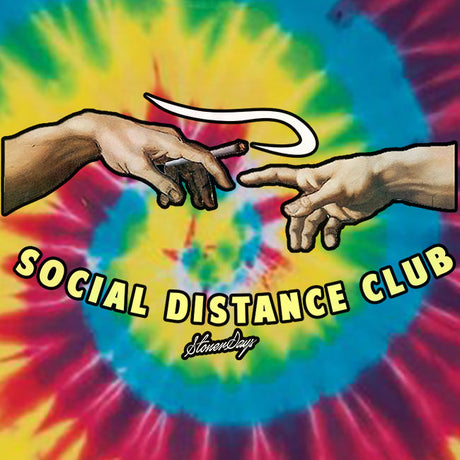 StonerDays Social Distance Club Tee with Rainbow Tie Dye Design, Front View