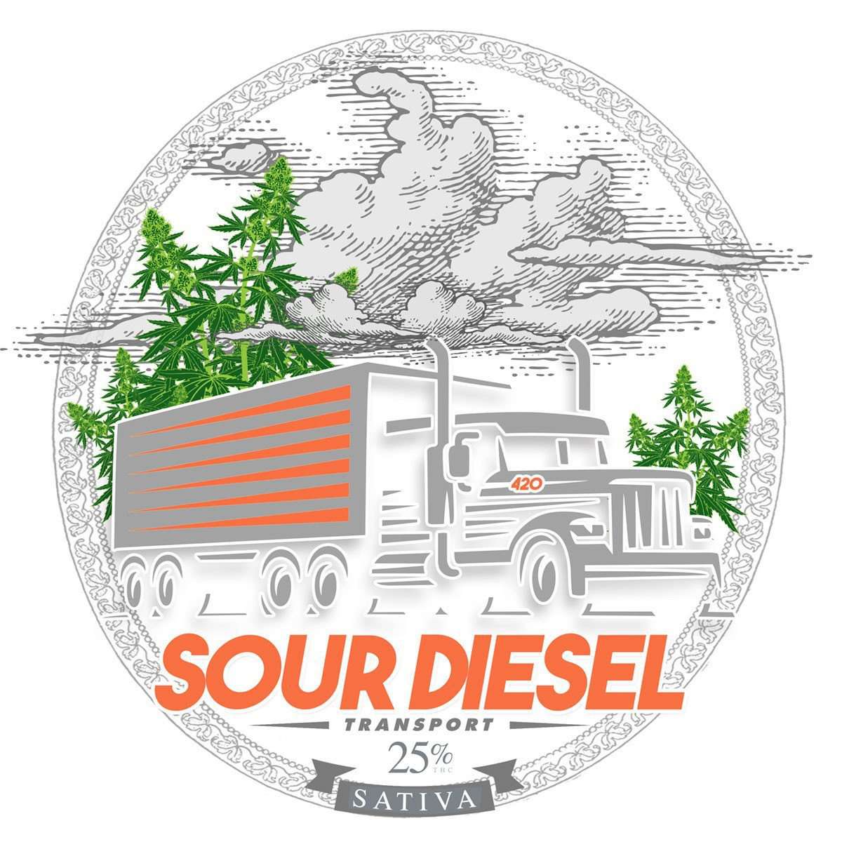 StonerDays Sour Diesel Nug Mug design with truck and cannabis plants