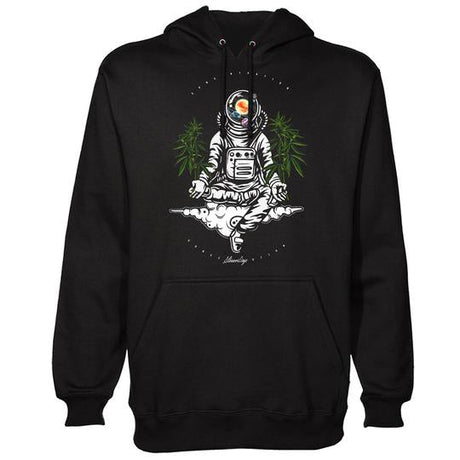 StonerDays Space Concentration Hoodie in black cotton, front view with astronaut graphic